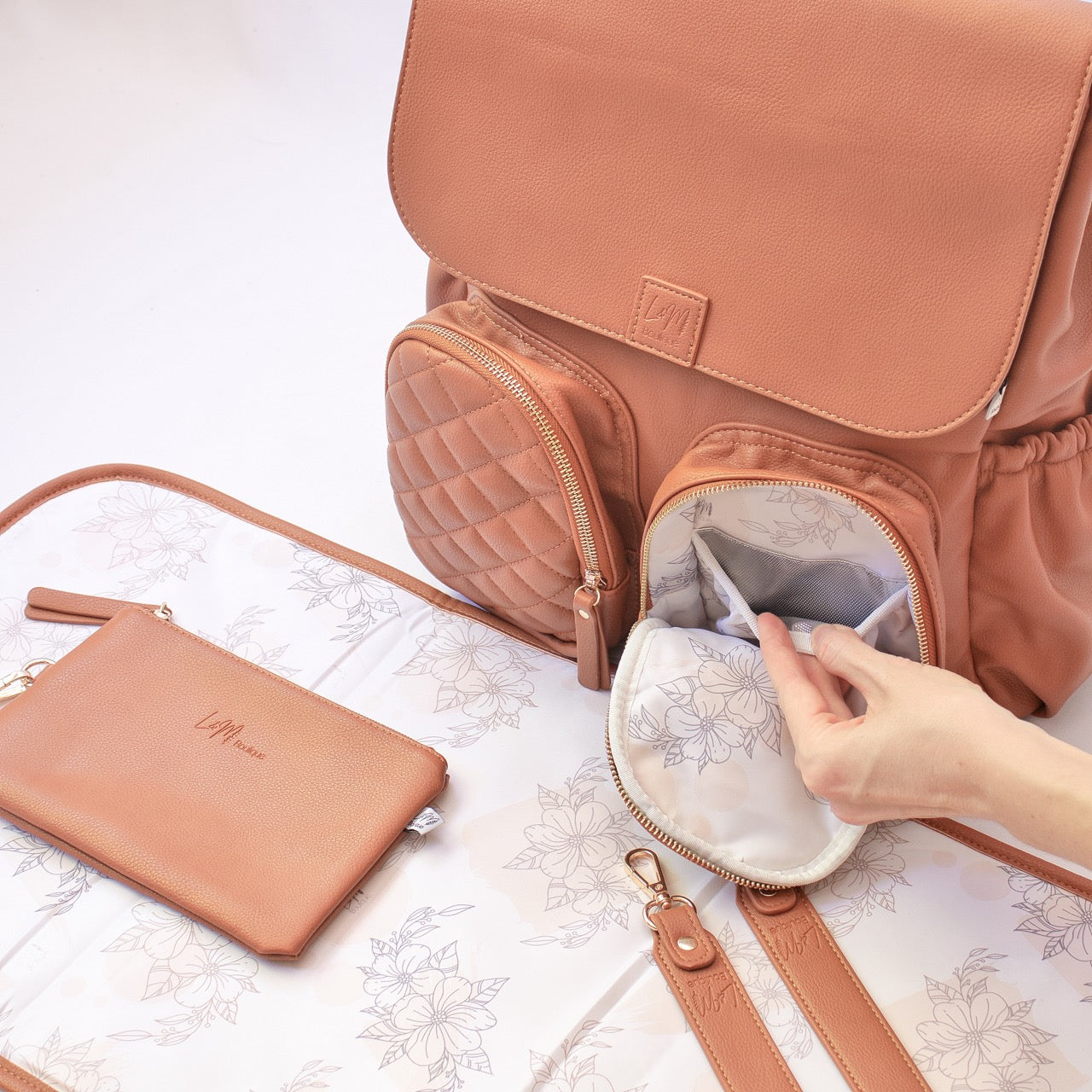 Milana Nappy Backpack in Tan by L&M Boutique Australia | Tan Baby Bag | Nappy Backpack | Diaper Bag | Changing Bag