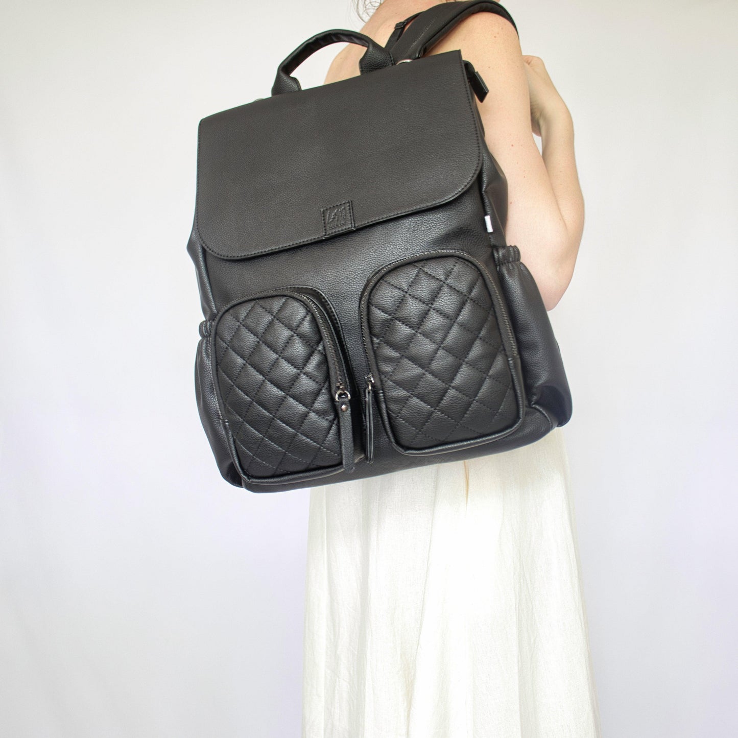 Milana Baby Nappy Bag by L&M Boutique Australia | Diaper Bag | Nappy Backpack | Changing Bag | Black Baby Bag