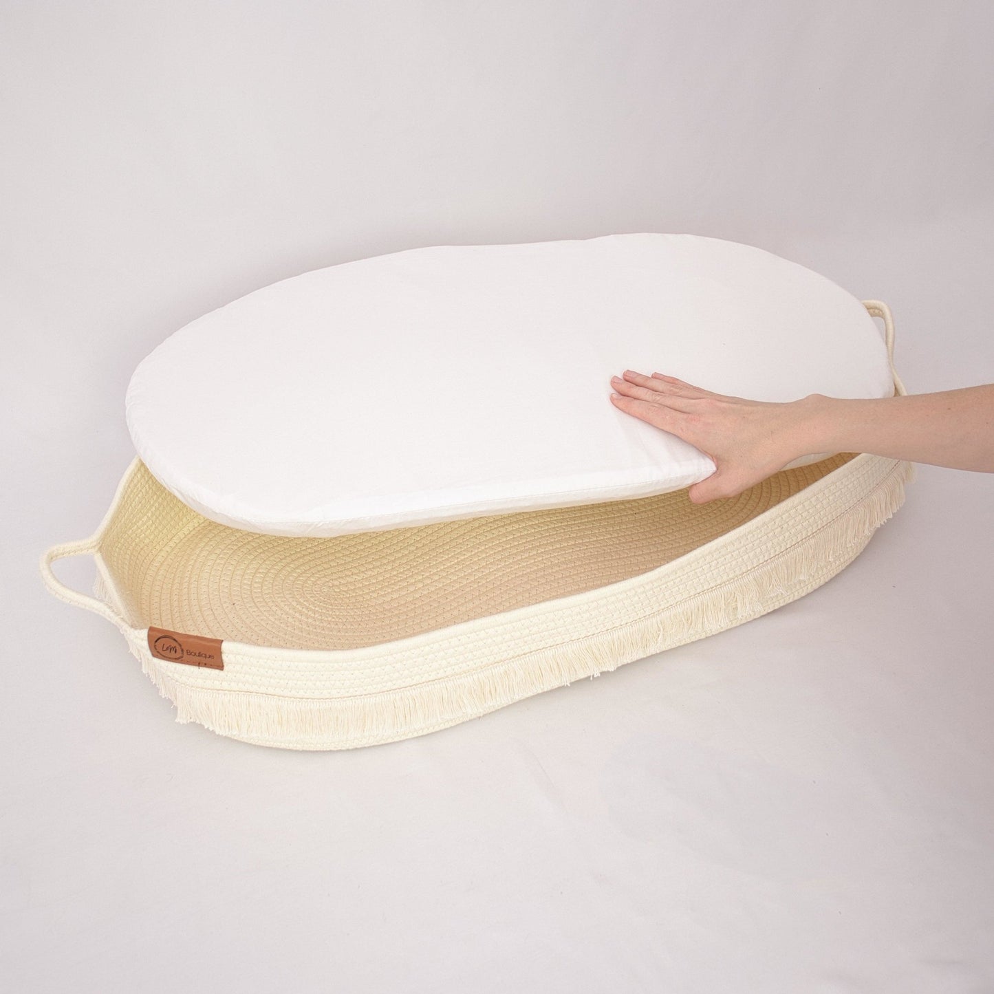 L&M Boutique Baby Changing Basket with water-resistant removable mattress and cotton cover
