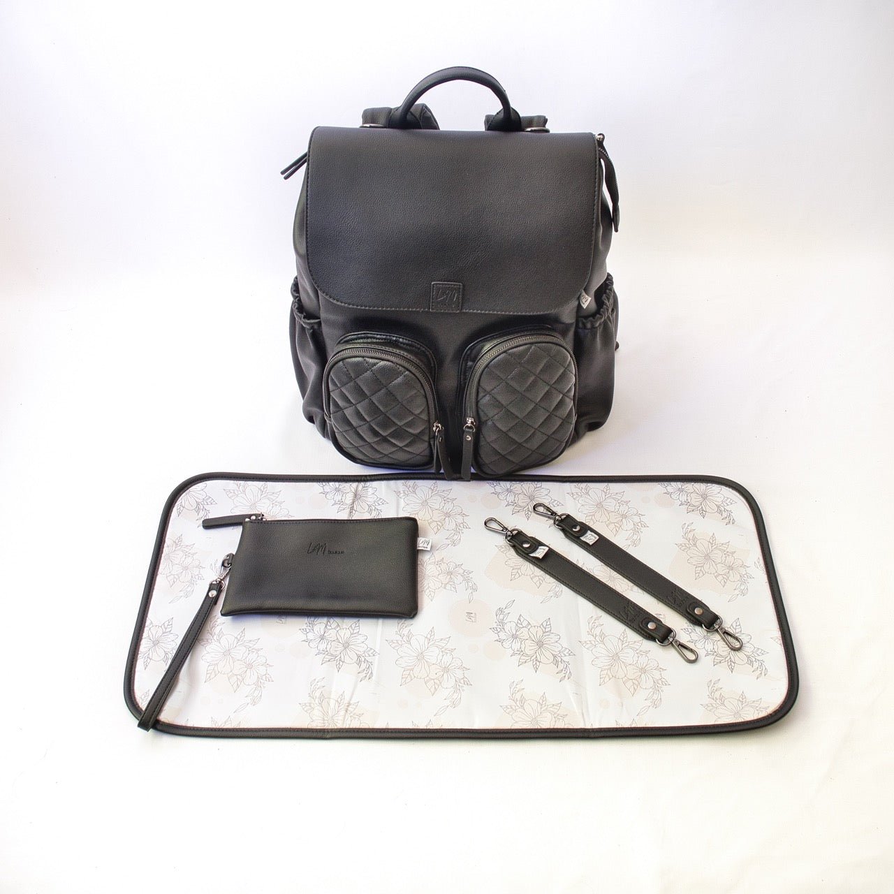 Milana Baby Nappy Bag by L&M Boutique Australia | Diaper Bag | Nappy Backpack | Changing Bag | Black Baby Bag