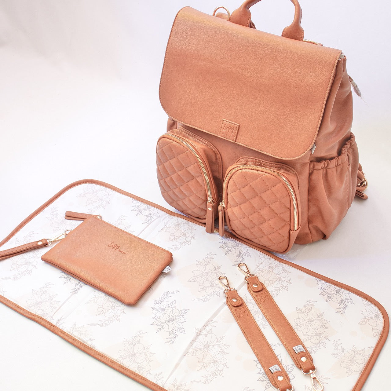 Milana Nappy Backpack in Tan by L&M Boutique Australia | Tan Baby Bag | Nappy Backpack | Diaper Bag | Changing Bag