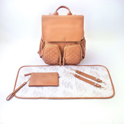 Milana Nappy Backpack in Tan by L&M Boutique Australia | Tan Baby Bag | Nappy Backpack | Diaper Bag | Changing Bag