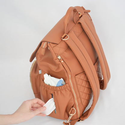 L&M Boutique Tan Milana Nappy Bag baby wipes pocket | Nappy Backpack