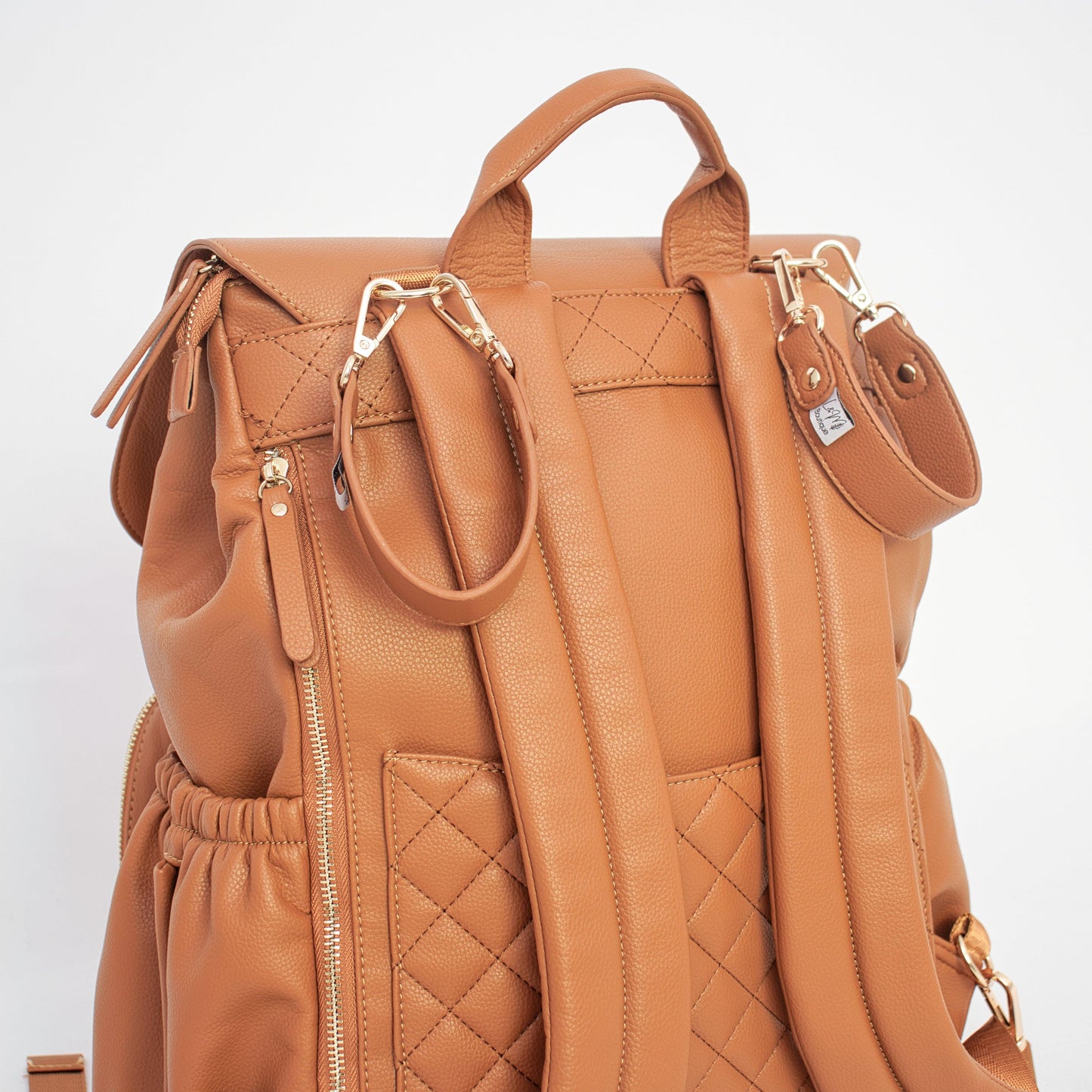 Milana Nappy Bag in Tan by L&M Boutique Australia with pram straps for stroller attachment