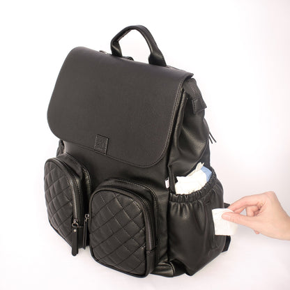 L&M Boutique Milana Nappy Backpack in black colour with pocket for baby wipes