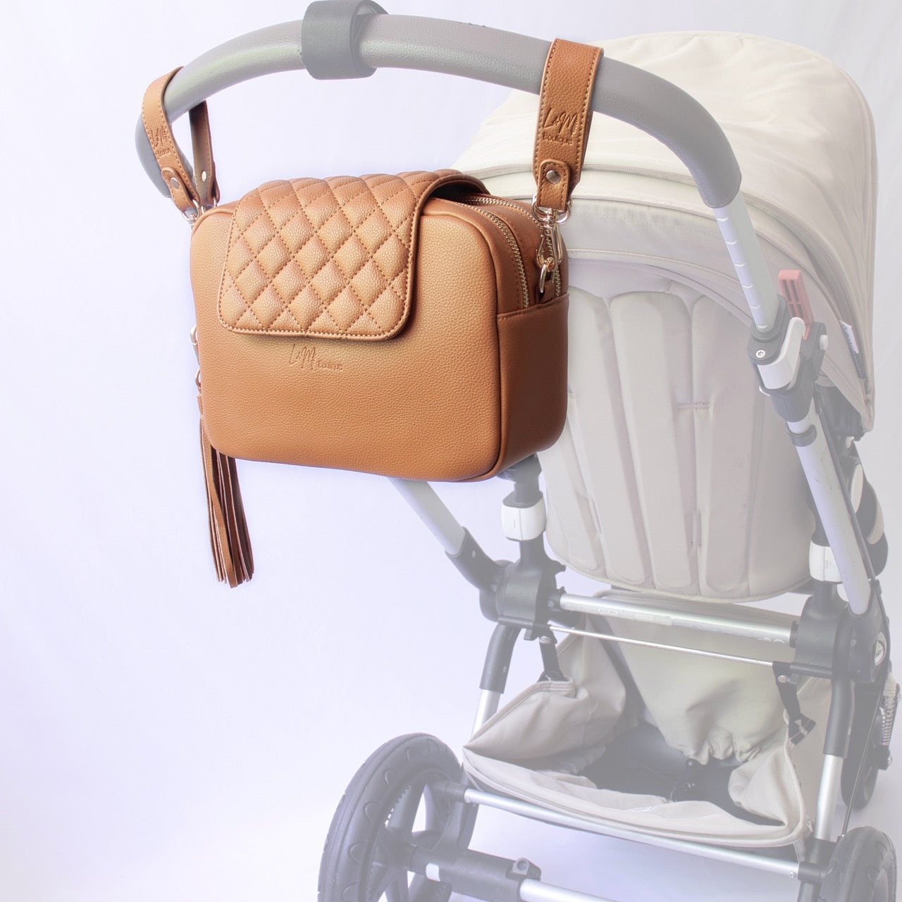 Kaia Nappy Bag converted into a stroller caddy